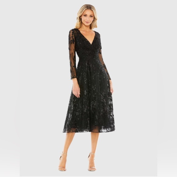 Mac Duggal - Embellished Floral Long Sleeve Dress - Picture 1 of 12